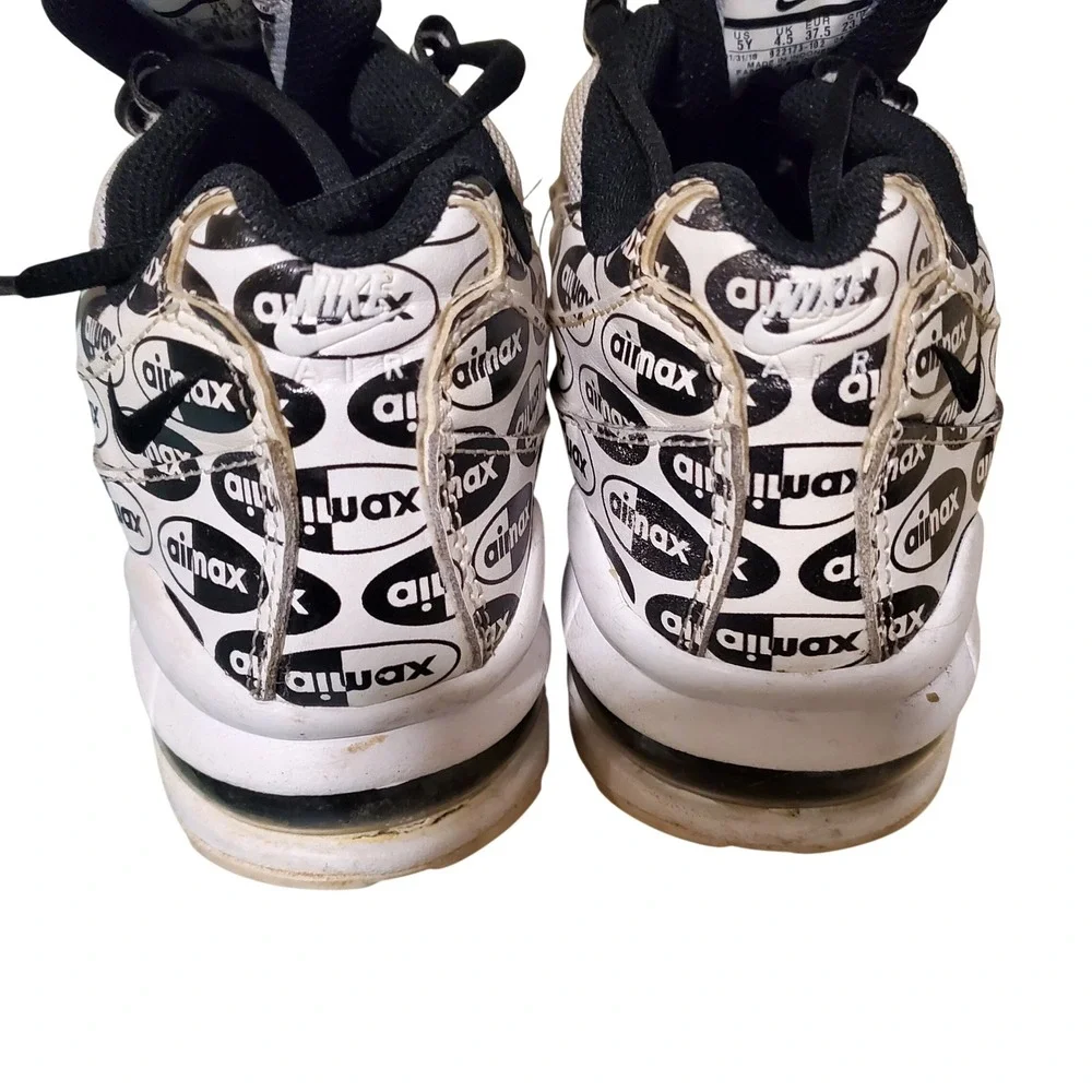 Nike Air Max 95 Premium Logo Print White Black 5Y 922173-102 Mens 5 Womens 6.5